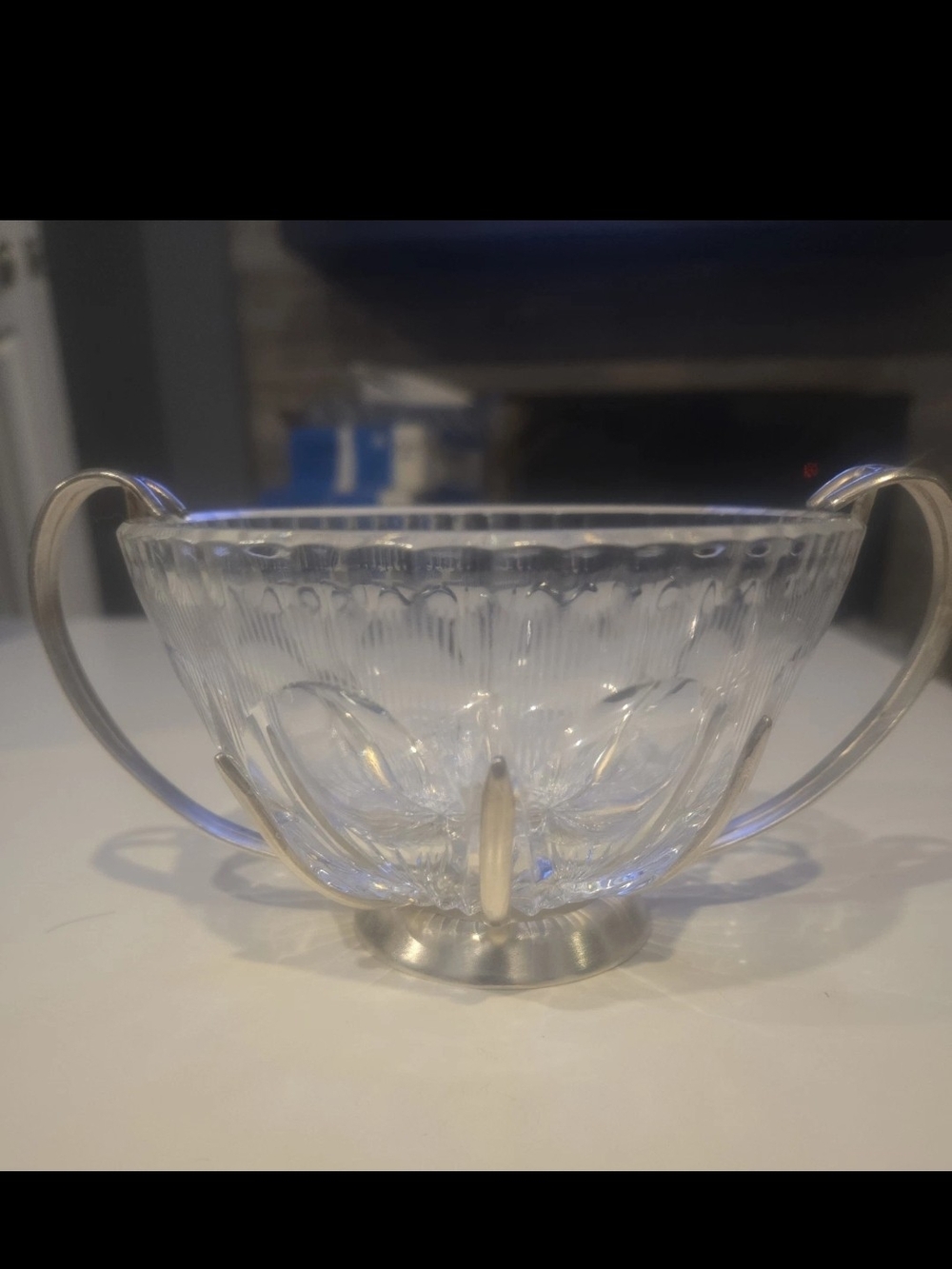 Vintage Hefra Poland Cut Crystal Sugar Bowl Silver Plated MET Frame Mid Century